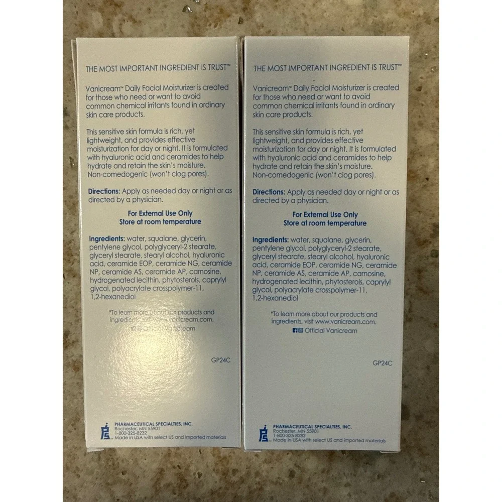 Vanicream Daily Facial Moisturizer with Hyaluronic Acid‎ & Ceramides 3oz 2 Pack